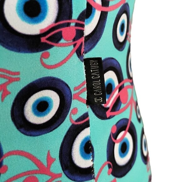 Carol Catugy Brazil Womens M Bodysuit Blue Evil Eye of Horus Print Off Shoulder - Picture 6 of 8